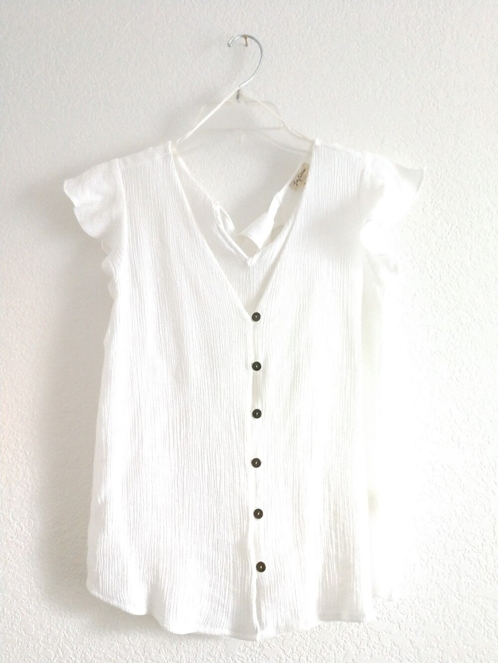 Pretty Lily White Brand Women's Summer Shirt Short Cap Ruffle Sleeves Size Small